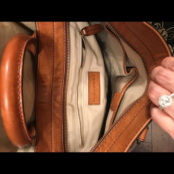 Burberry Check Canvas Leather Hobo Bag Tote - Picture 3 of 8